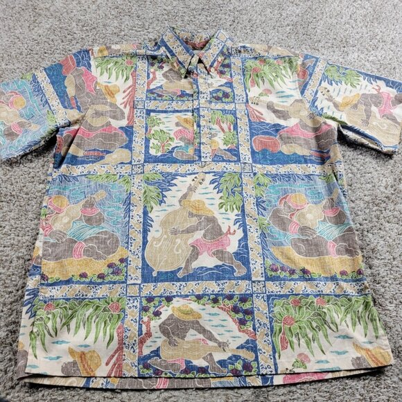 Reyn Spooner Detrich Varez Shirt Mens XL Hawaiian Guitar Print Floral Distressed - Picture 1 of 8